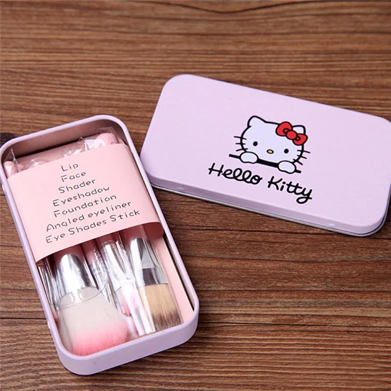 7 шт. hello kitty набор кистей для макияжа с железной мини коробкой Make up Professional кисти