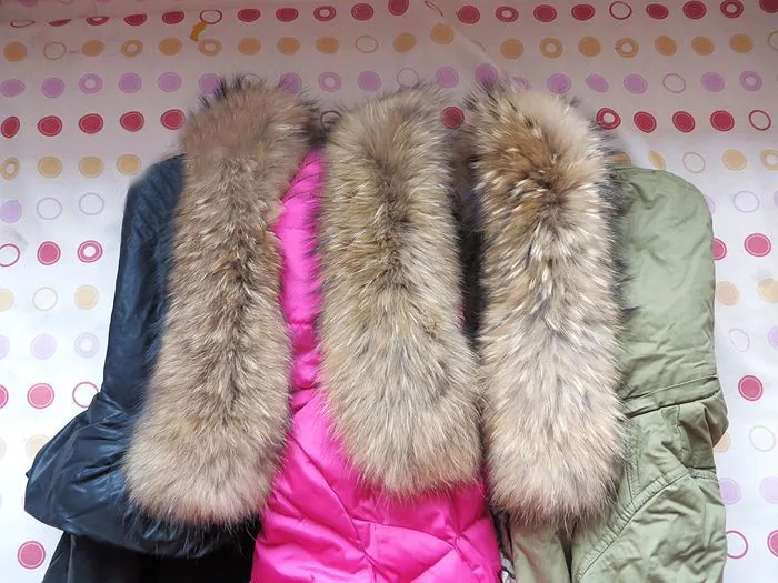 Real Raccoon Fur Collar 70 cm Fashion Women Genuine Natural Fur Collar Female Winter Temperament Fur Scarves реальная енота меховой воротник