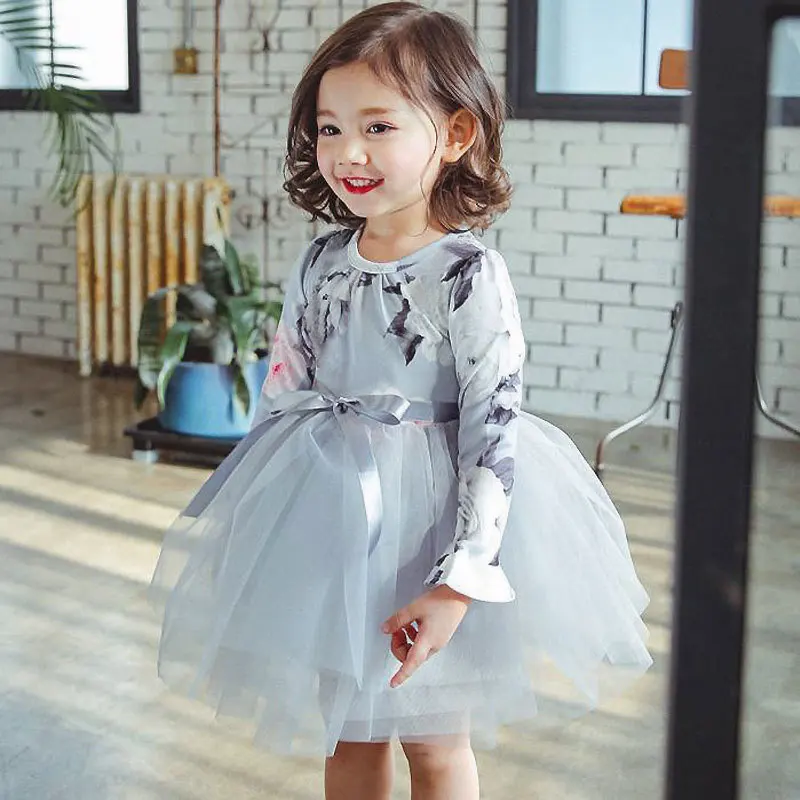 Baby Girl Clothes Flowers Print Girls Princess Dresses Spring Children Kids Dress for Flare Sleeve Ball Gown 3-7Y | Детская одежда и