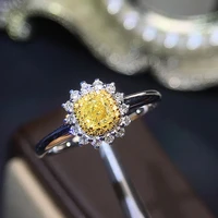 solid 18k white gold yellow moissanite centre 1ct cushion ring ice cut side halo round moissanite fine gold jewelry for women