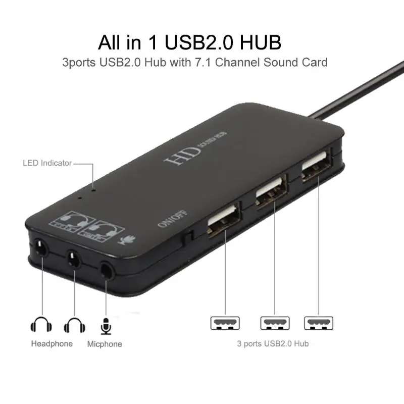 Usb концентратор с 3 портами внешняя звуковая карта 7 1 каналов адаптер для