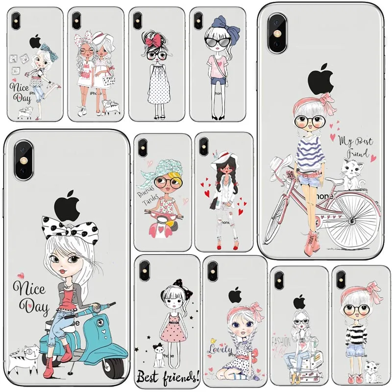 Hot Hand-painted Couple Cartoon Mobile Phone Shell For iPhone XS Max 8Plus 7 6SPlus X 5S Silicone Hand-drawn Girl Cover | Мобильные