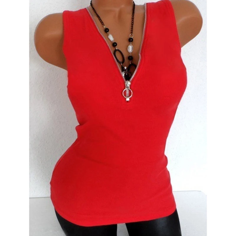 Женская блузка без рукавов с V-образным вырезом и молнией | одежда
