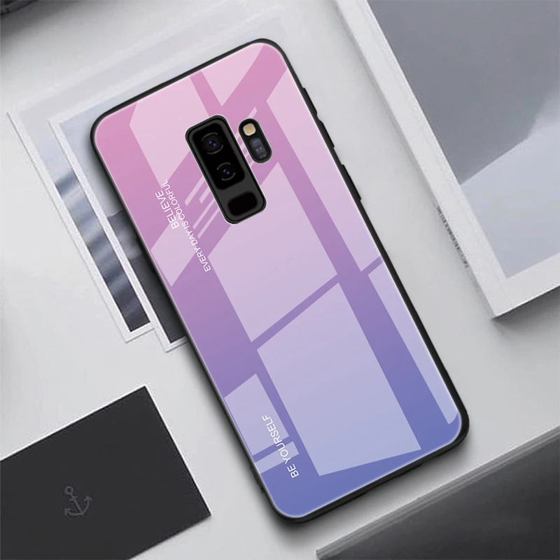 2 Градиент закаленное Стекло крышка чехол для samsung Galaxy Note 8 9 S8 S9 J4 J6 плюс A7 J6 J8 A6 A8 плюс телефон Корпус чехол - Цвет: 2