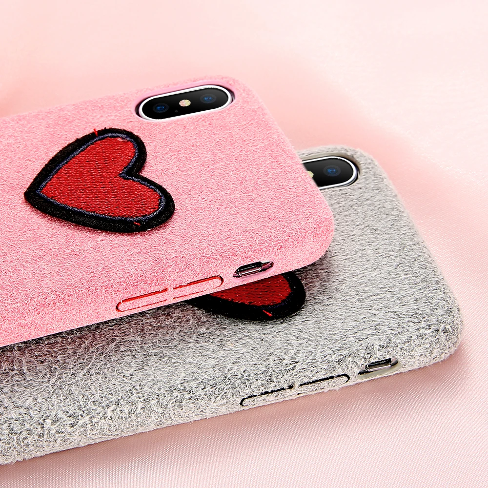 KISSCASE Love Heart Phone Case For iPhone X 7 8 Plus Soft Cute Patterned Microfiber Cover 5 5s SE 6 6S Capa |