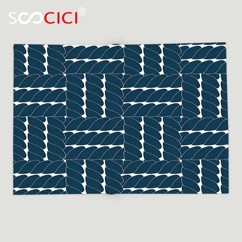 Online Personalizzato Morbido Pile Rimessa Laterale Coperta Blu Navy Decor Collection Corda Reticolo Geometrico Contrasto Modelli Etnici Motivi Nautico Vela