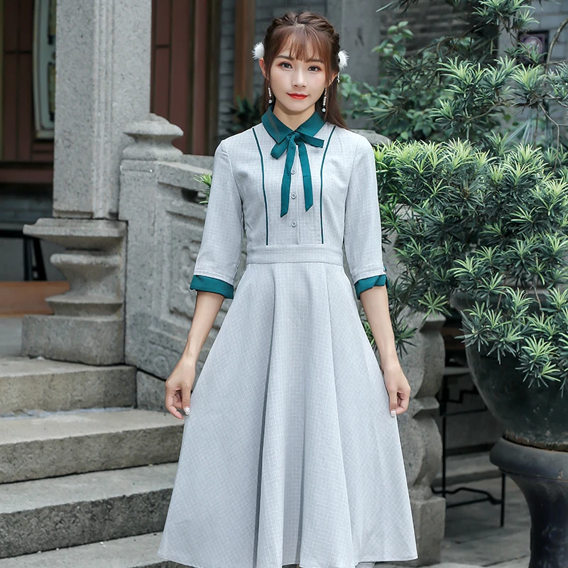 2017 осеннее женское платье винтажное ретро с рукавом три четверти туника Vestidos |