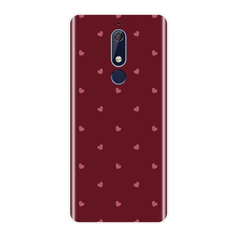 Задняя крышка в горошек с сердечками и надписью Love Pink для Nokia 7 1 6 5 3 2 Plus мягкий