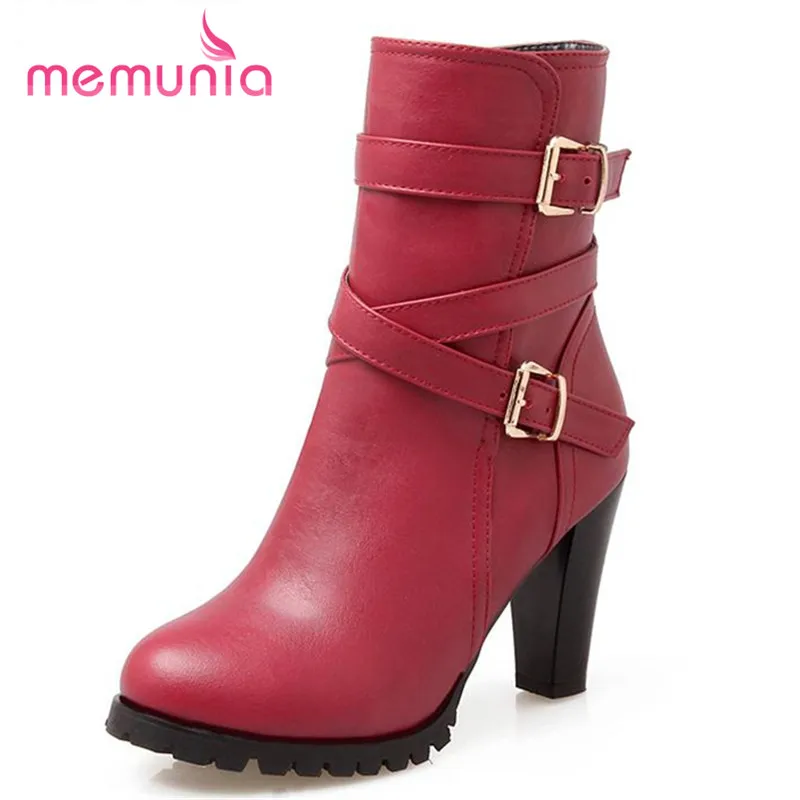MEMUNIA/красные ботильоны для женщин без застежки зимние ботинки из мягкой кожи с
