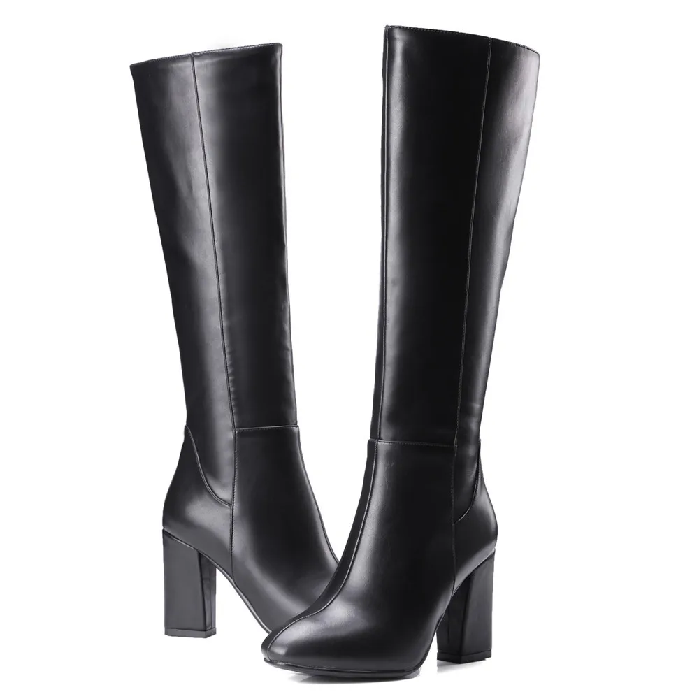 MORAZORA black red women autumn boots square heel zipper ladies high quality pu fashion knee | Обувь