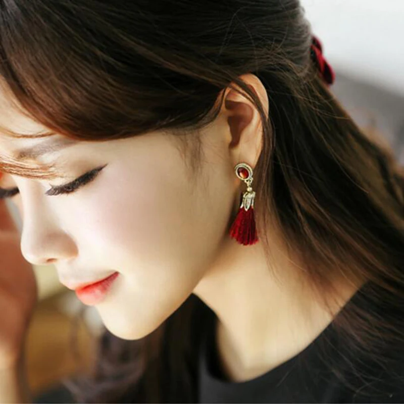 Богемные длинные серьги с кисточками для женщин овальные опаловыми лепестками и