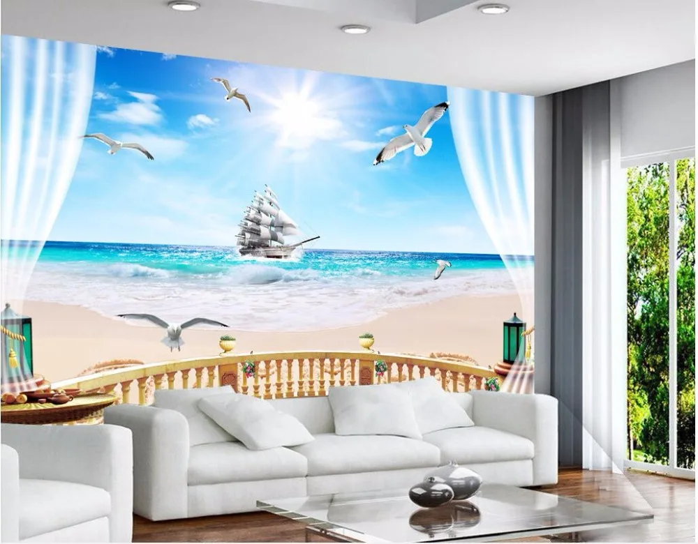 Настенные 3d обои на заказ рисунок стену балконе море парусное плавание декор для