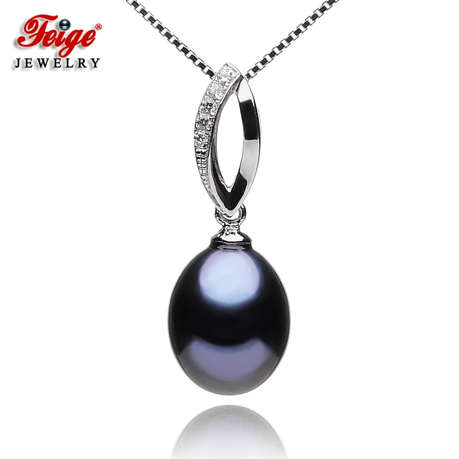 Фейге Новый Дизайн жемчуг кулон ожерелья 8-9 мм черный пресноводным жемчугом 925