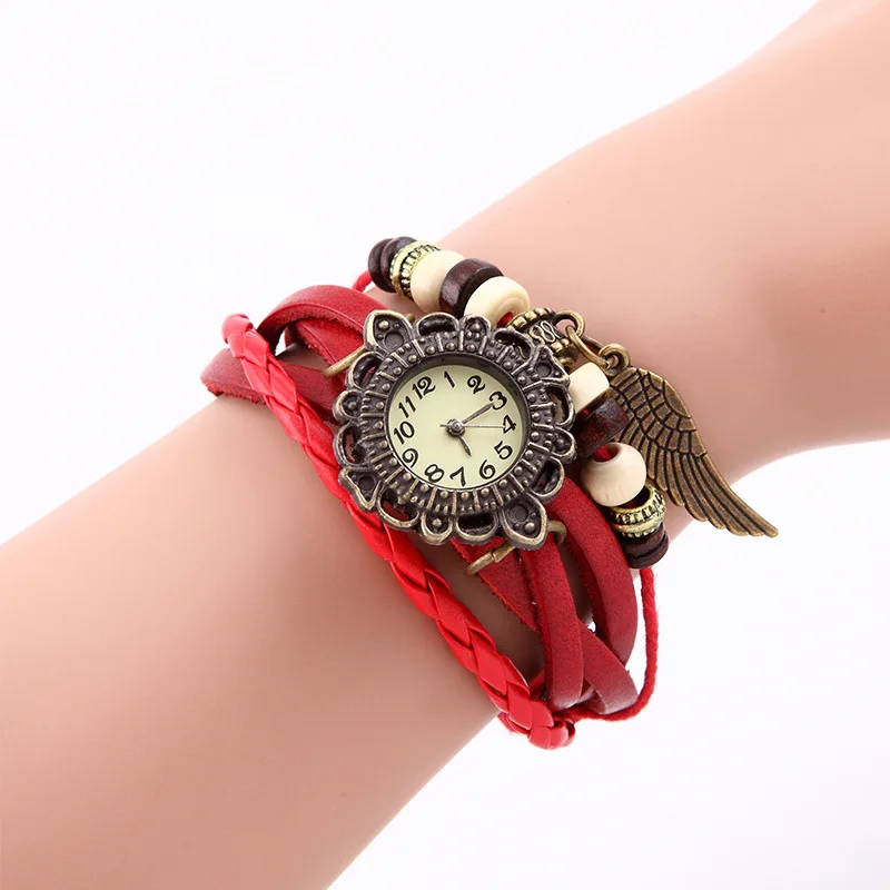 

Vintage Wing of Angle Unisex Quartz Watch clock women Pu Leather Band Bracelet Wristwatches For Women&Menrelojes mujer Smile