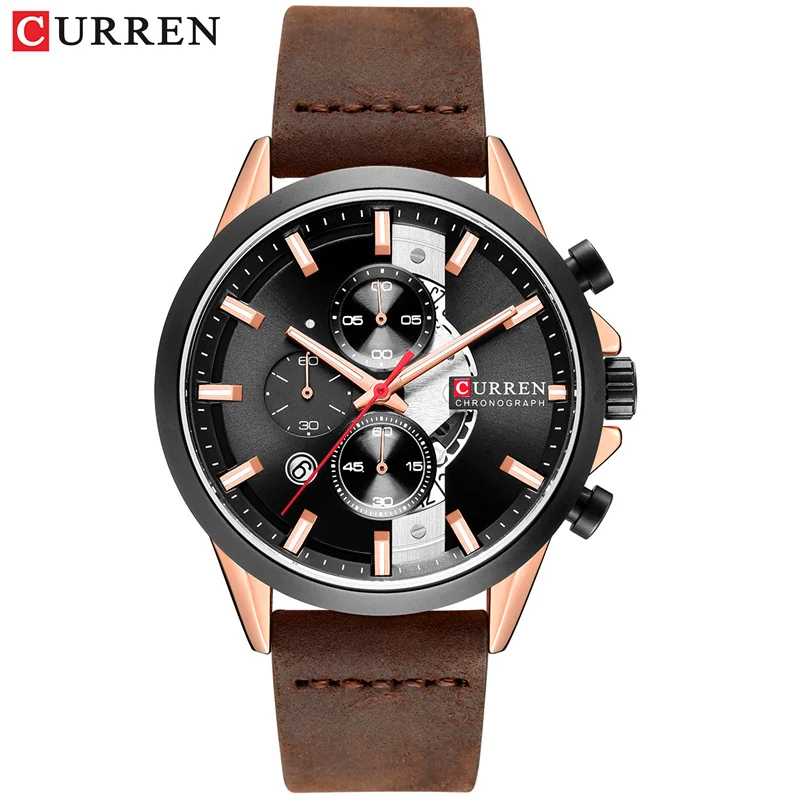 rose black Curren Мужские часы Топ бренд класса люкс хронограф мужские часы Кожа Роскошные водонепроницаемые спортивные часы Мужские наручные часы - Цвет: rose black