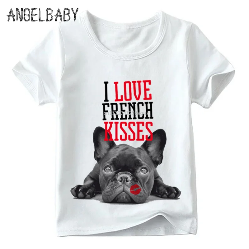 Детская футболка с принтом французского бульдога Летняя Повседневная короткими
