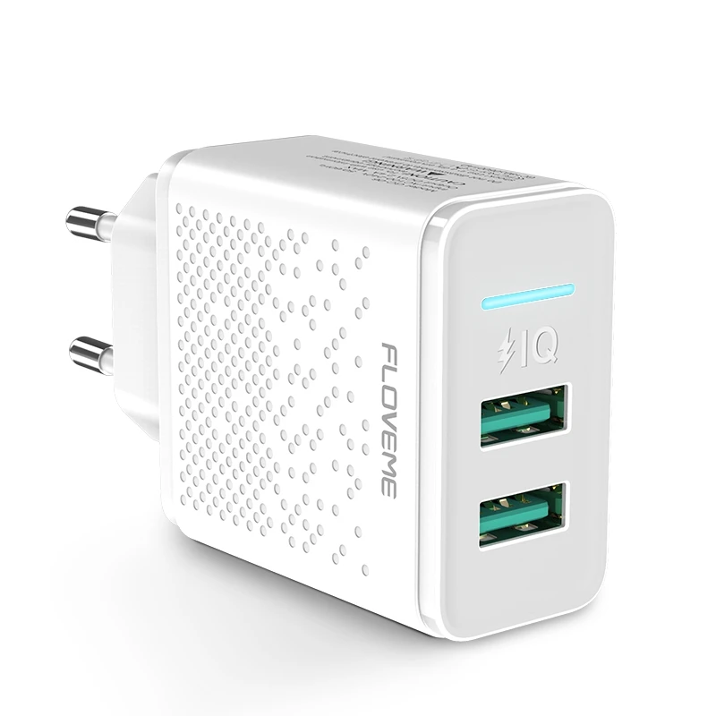 White FLOVEME Dual USB Зарядное устройство 2.4A быстрой зарядки адаптер ЕС Plug Путешествие стены Зарядное устройство s для Xiaomi зарядные устройства для телефонов зарядка для айфона зарядка зарядное устройство для телефона - Тип штекера: White