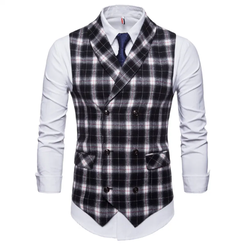 The new men's classic fashion slim young business fit vest for men high quality gentleman plaid tuxedo waistcoat | Мужская одежда