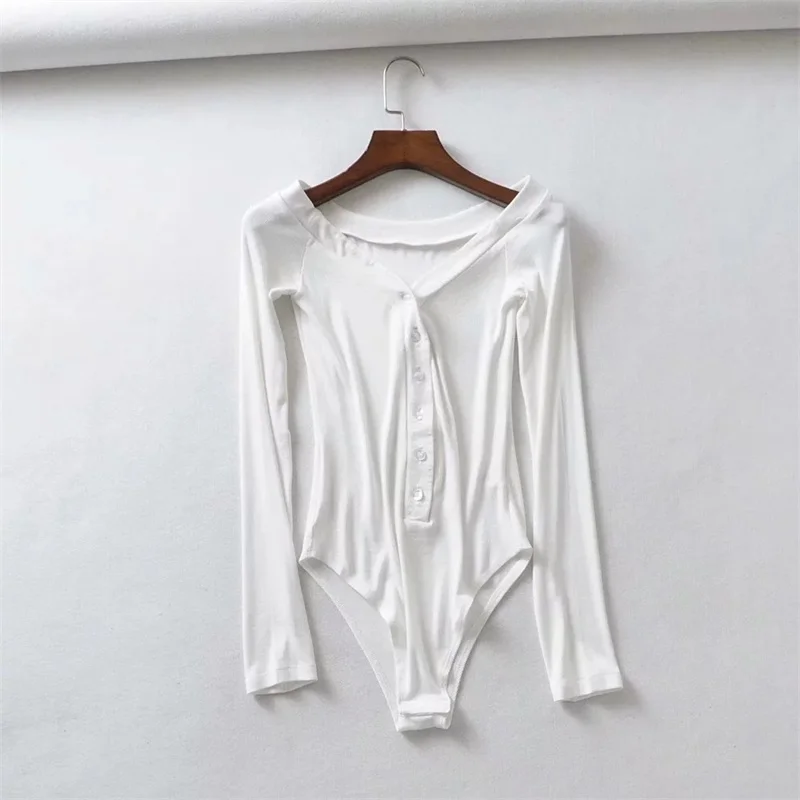 white Женское боди с вырезом лодочкой с отворотом - Цвет: white