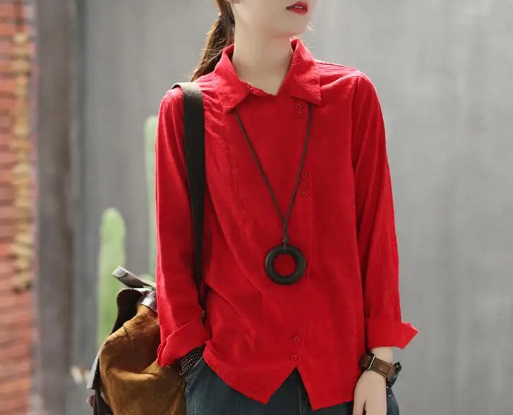 Side buttons design flower pattern personalized cotton vintage shirt 2019 spring |
