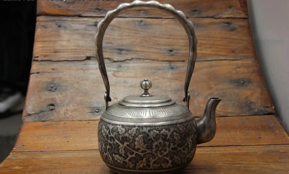 Архаическая японская техника чистый серебристый цветок лоза бутылка для воды