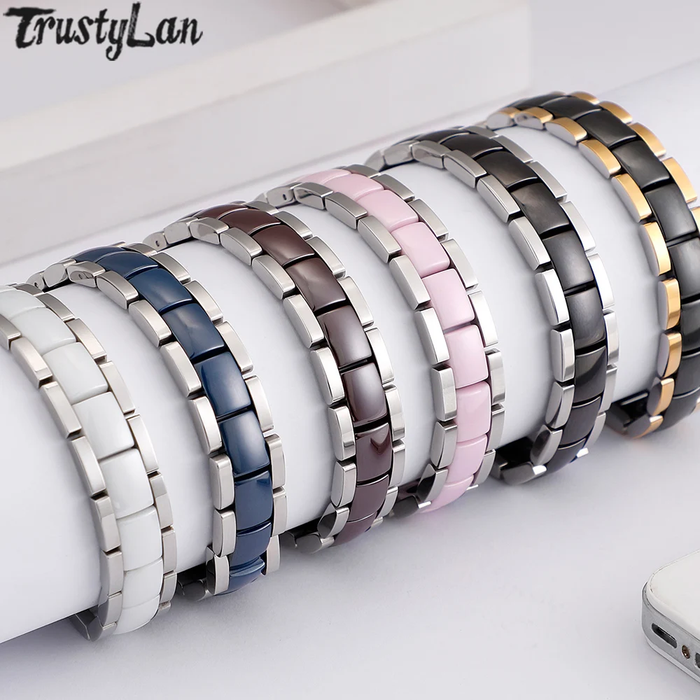 Мужской Магнитный Браслет из полированной керамики шириной 12 мм нержавеющей