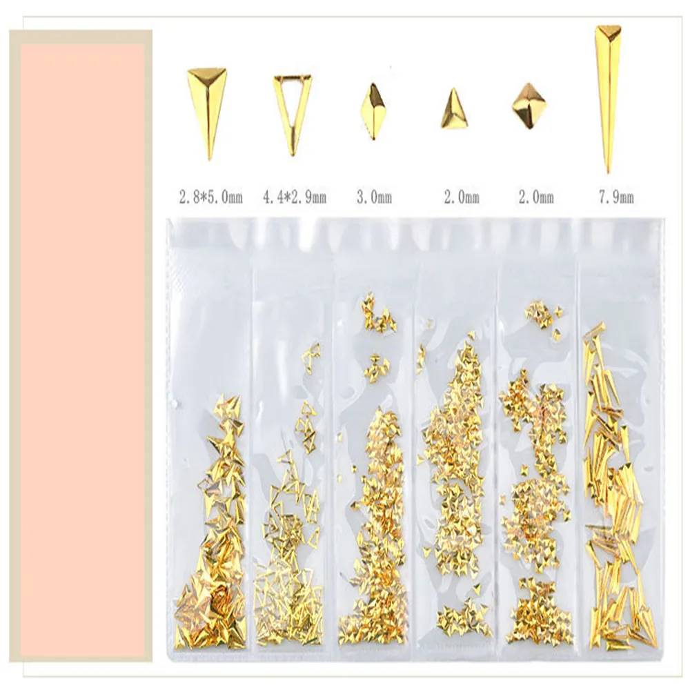 

6 Grids Mix Nail Rivets Ocean Flower Star Moon Design Punk Nail Jewlery Gold Silver 3D Nail Art Decoration For Manicure