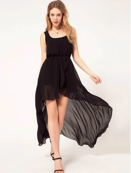 Женское асимметричное шифоновое платье элегантное однотонное без рукавов с