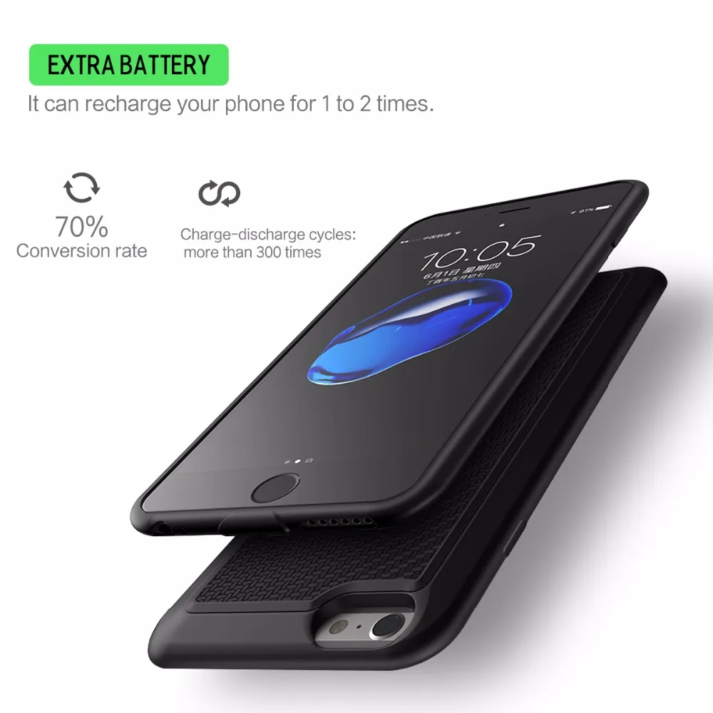 Чехол ROCK Battery для iPhone 7, 6, 6S X, внешний аккумулятор, чехол для iPhone X, 6000 мА/ч, зарядное устройство, задняя крышка, чехол