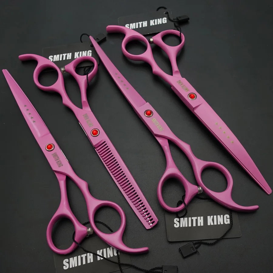 SMITH KING профессиональные ножницы для ухода за домашними животными 7 дюймов ножницы для резки+ 2 изогнутые ножницы+ 6,5 дюймов филировочные ножницы комплект из 4 предметов