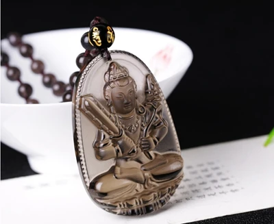 Из натурального прозрачного камня черный carved резной талисман с Буддой кулон ожерелье для женщин мужчин Подвески Ювелирные изделия - Окраска металла: binzhongxikong