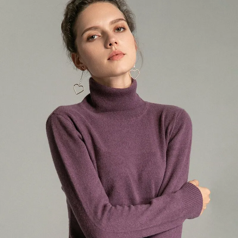 Bean sand purple BELIARST Зимний женский пуловер с высоким отворотом, теплый свитер, короткий свитер с длинными рукавами, свитер из чистой шерсти - Цвет: Bean sand purple