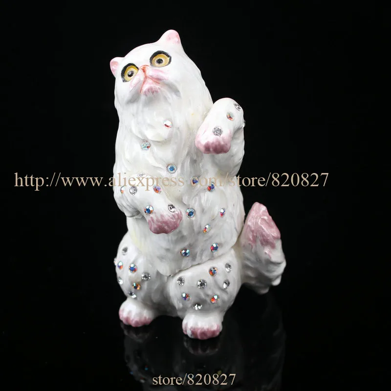 Статуэтка кота коробка для Keepsake Чешские кристаллы цветная точка на петлях Кот