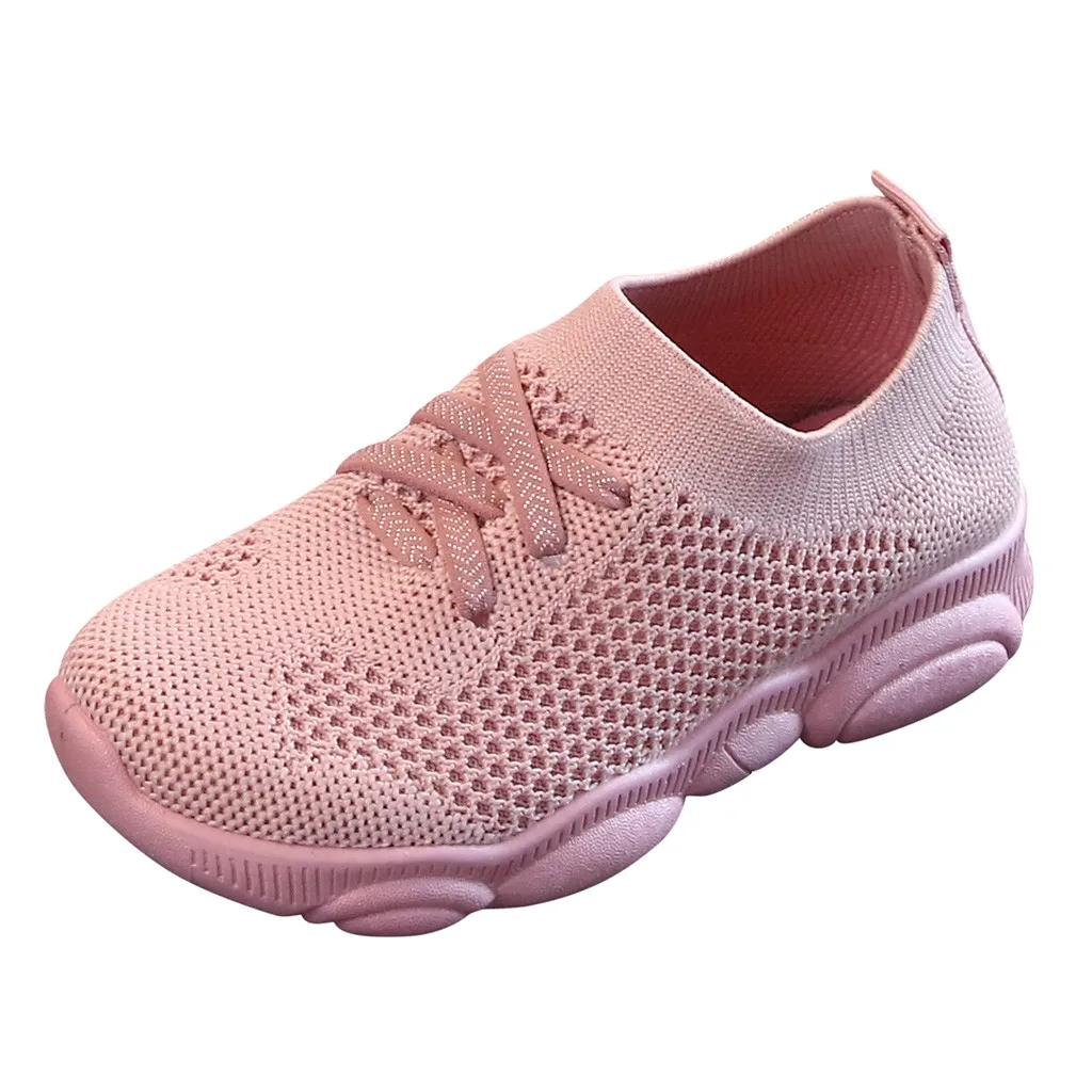 New Baby Sneakers 2019 Fashion Children Flat Shoes Infant Kids Girls Boys Solid Stretch Mesh Sport Run pink | Детская одежда и