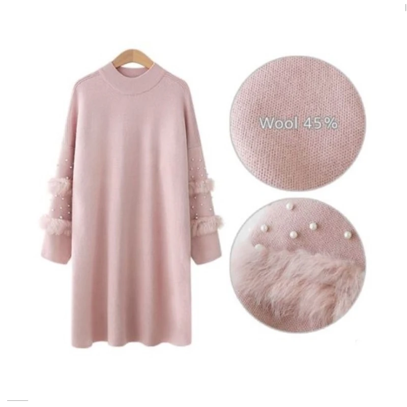 2019 New Korean Version Fashion Long Section Half Garden Collar Pullover Sweater Skirt Sleeves Loose Women Autumn Winter | Женская