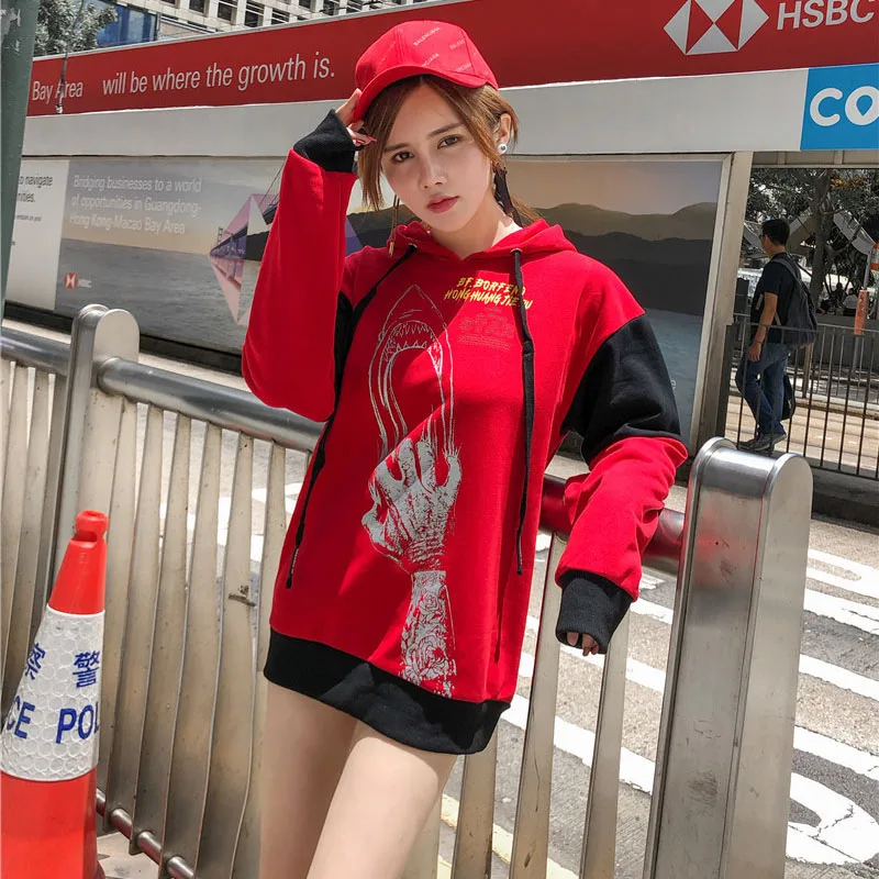 Мужская толстовка с капюшоном Harajuku Лоскутная Акула печати пуловер Толстовка