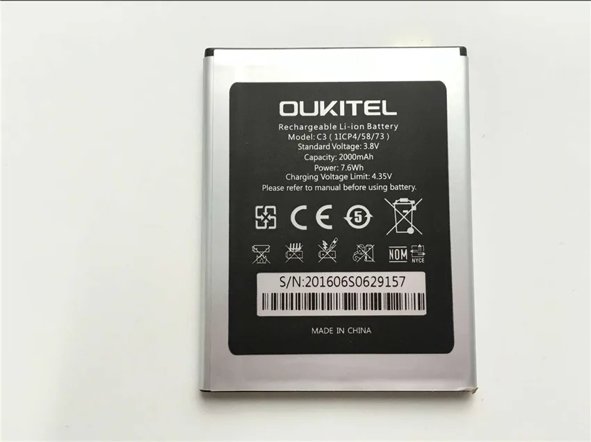 Высококачественная оригинальная запасная батарея Oukitel C3 2000 мАч для мобильный