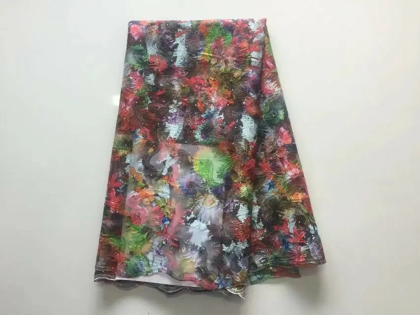 5 ярдов/шт. Красивая красочная французская сетчатая кружевная ткань с вышивкой