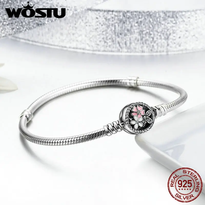 WOSTU, 925 пробы, Серебряный поэтический браслет и браслеты для женщин, подходят для DIY, подвески, бусины,, 925, ювелирное изделие, подарок ZBBS919