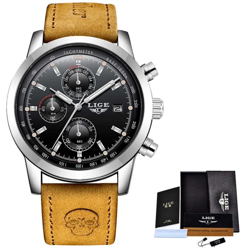 LIGE Топ люксовый бренд Мужские Военные Спортивные кварцевые часы мужские