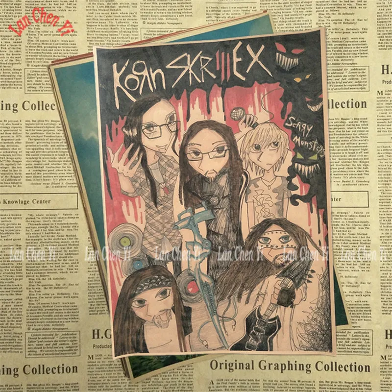Белый Korn Рок-Группа Музыка крафт-бумага плакат Винтаж Высокое качество печати рисунок ядро декоративная живопись - Цвет: Белый