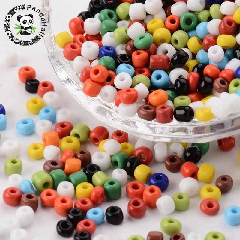 

Glass Seed Beads, Opaque Colours Seed, Round, Mixed Color, Size: about 4mm in diameter, hole:1.5mm, about 4500pcs/pound