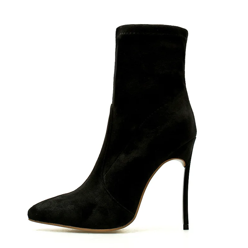 heels 12cm Г. Остроконечная женская обувь женские ботинки на тонком каблуке замшевые ботинки на высоком каблуке женские эластичные ботинки - Цвет: heels 12cm