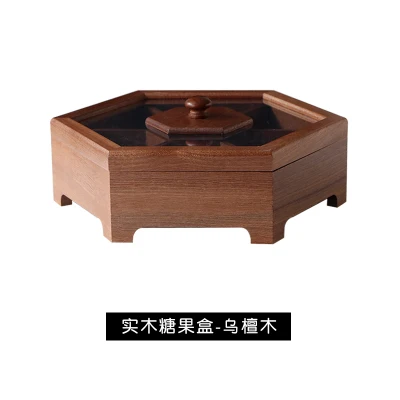 Black ebony Шестигранный античный китайский отсек из цельного дерева, поднос для сервировки еды с прозрачной крышкой - Цвет: Black ebony