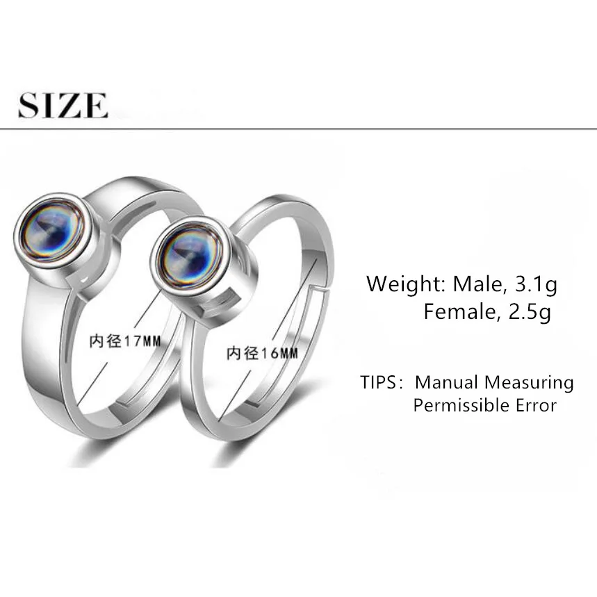

100 Language Projection Round Opening Rings For Women Couple 925 Sterling Silver Jewelry Accessories Party Gifts SAR102