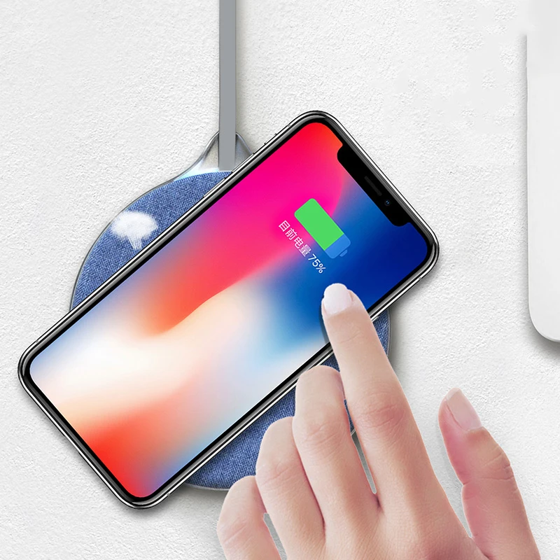 KINBOM QI Беспроводной Зарядное устройство для iPhone 8 plus X джинсы ткань быстро