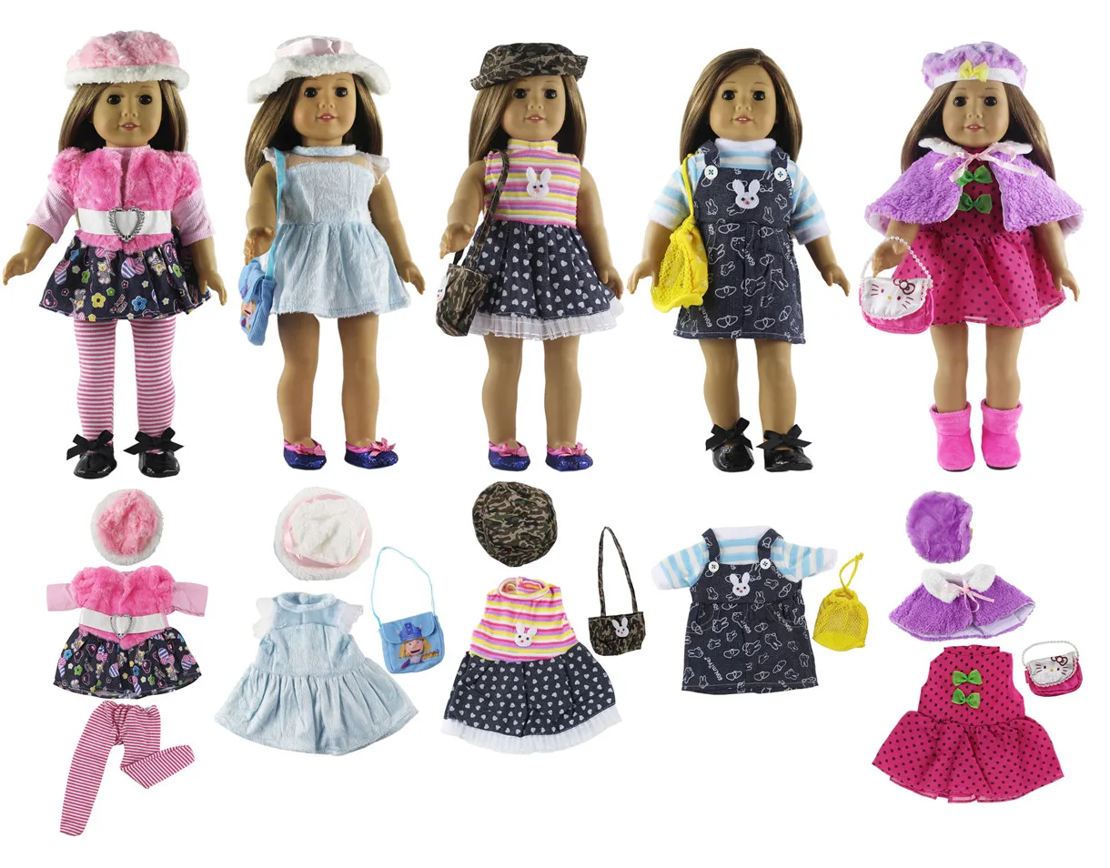 

Набор из 5 предметов, Модная стильная одежда для кукол, 4 шляпы, 4 сумки, одни пары колготок, Одежда для кукол 18 дюймов, аксессуары для американ...