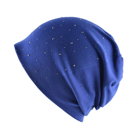 Осенняя шапочка-бини для женщин, одноцветные Стразы Skullies Beanies, женская модная шапка, Весенняя хлопковая шапка, тюрбан - Цвет: Синий