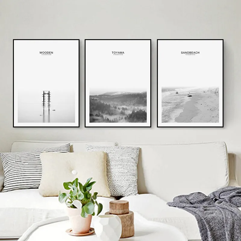 Современная мода фотографии холст живопись черный и белый пейзаж плакаты принты