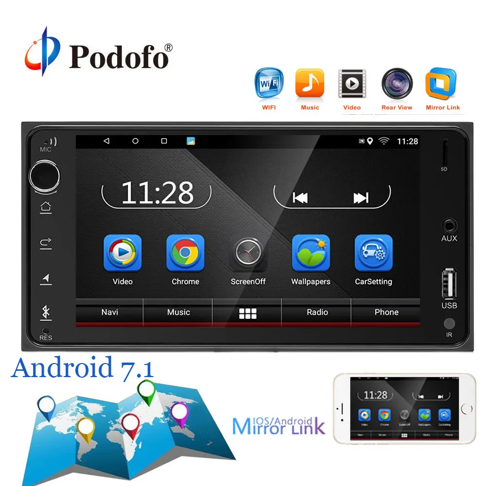 Podofo 2Din Android 7 1 автомобильный мультимедийный плеер ''сенсорный экран Радио